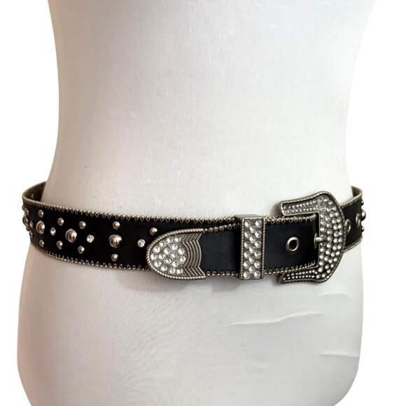 Kathy Van Zeeland Studded Belt Y2K Sz S Rocker Biker Rhinestone Statement Buckle main image 9